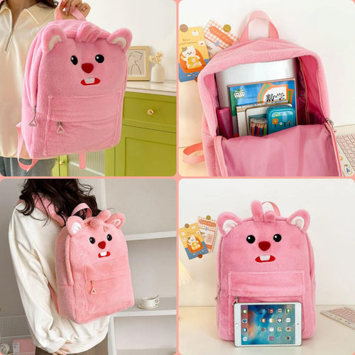 Cute Bunny Plush Backpack – Fluffy School Bag with Front Pocket.