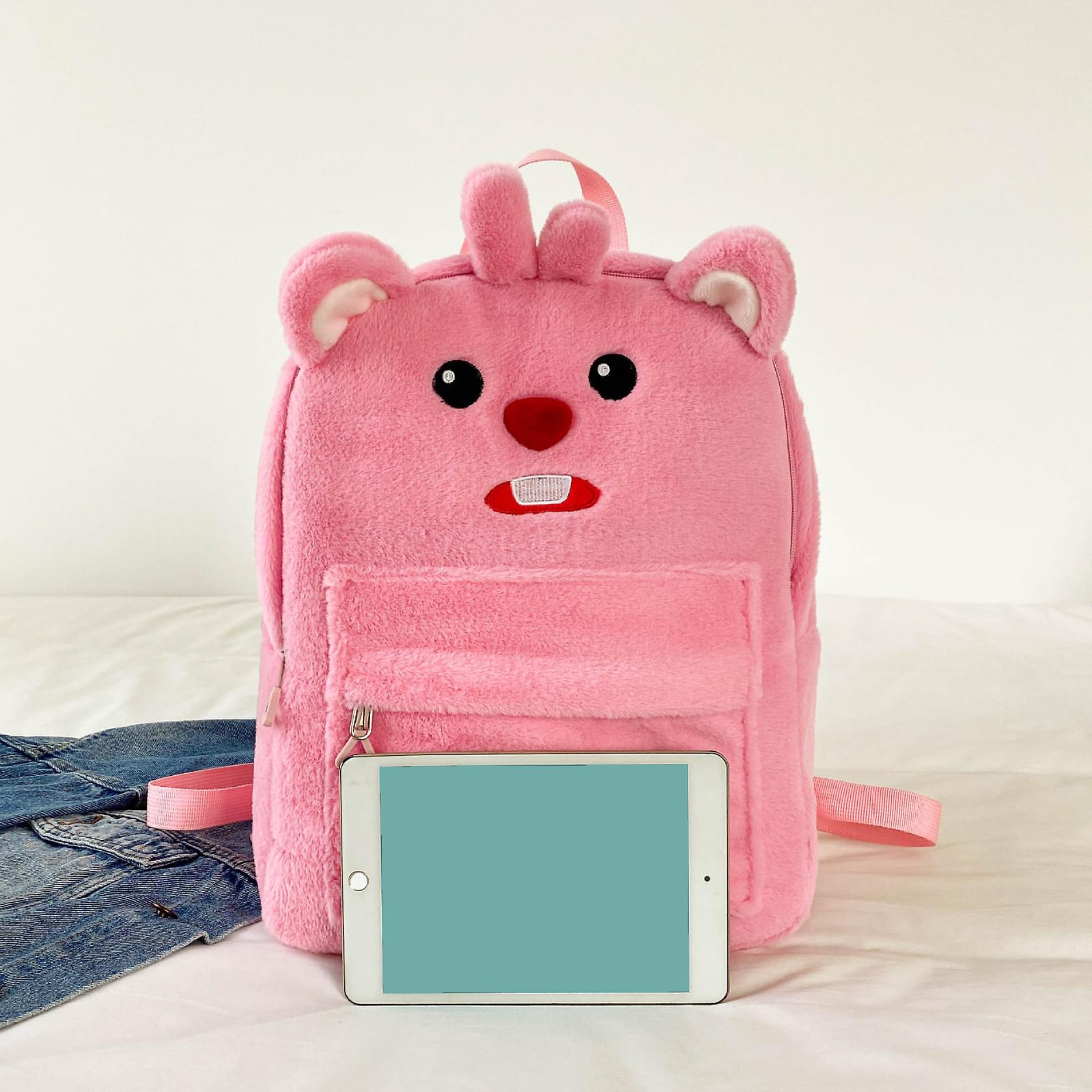 Cute Bunny Plush Backpack – Fluffy School Bag with Front Pocket.