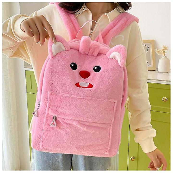 Cute Bunny Plush Backpack – Fluffy School Bag with Front Pocket.