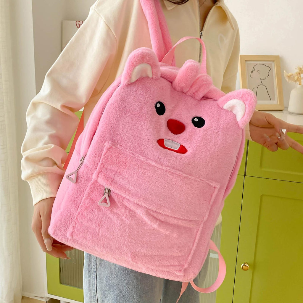 Cute Bunny Plush Backpack – Fluffy School Bag with Front Pocket.