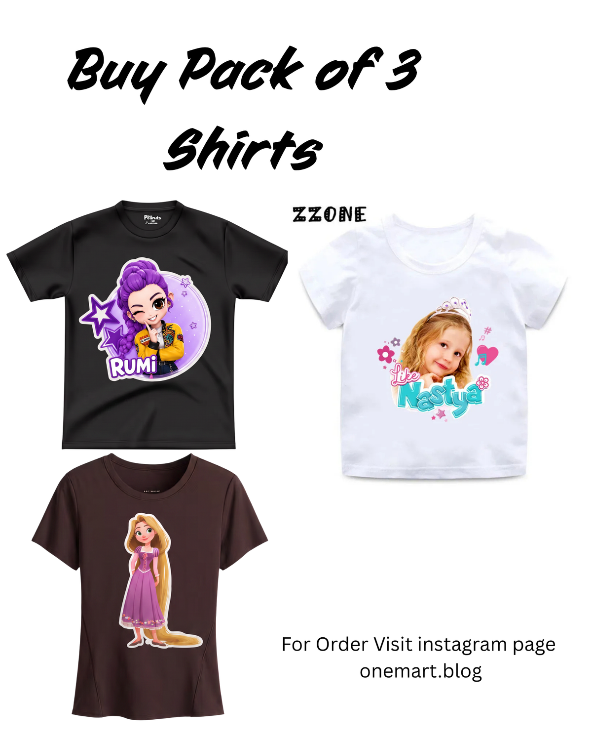 Buy Pack of 3 T shirts For kids and girls
