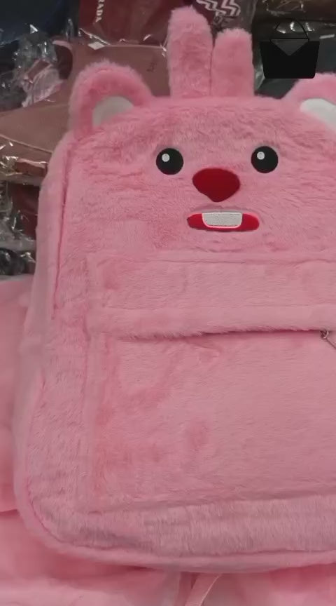 Cute Bunny Plush Backpack – Fluffy School Bag with Front Pocket.